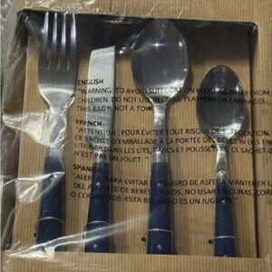 NEW BLUE Pottery Barn Bistro Flatware 12PCS Silverware | Knife Fork Spoon Svc